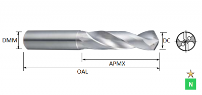 3.5mm 3xD ALU-XP Carbide Through Coolant Drill